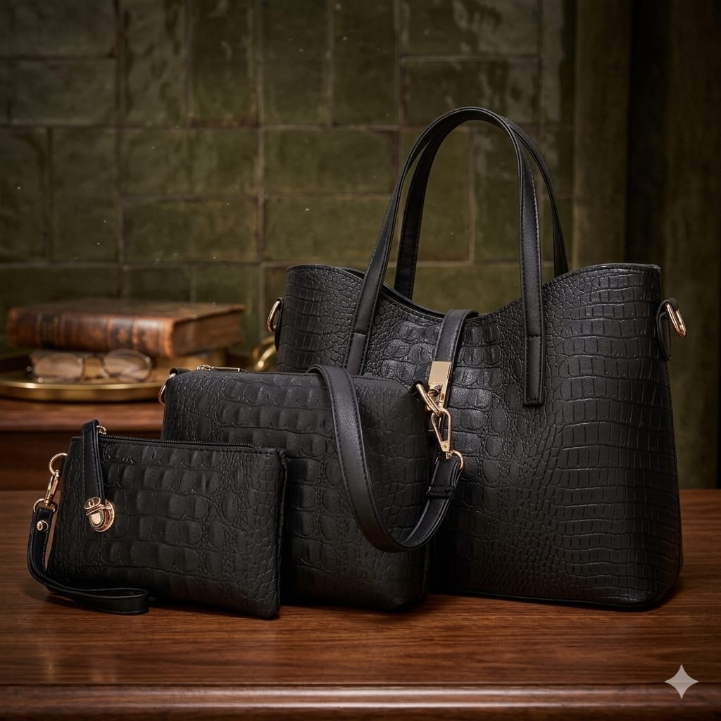 Luxury 3 Pcs Crocodile Texture Handbag Set for Women – Premium Tote Bag Collection