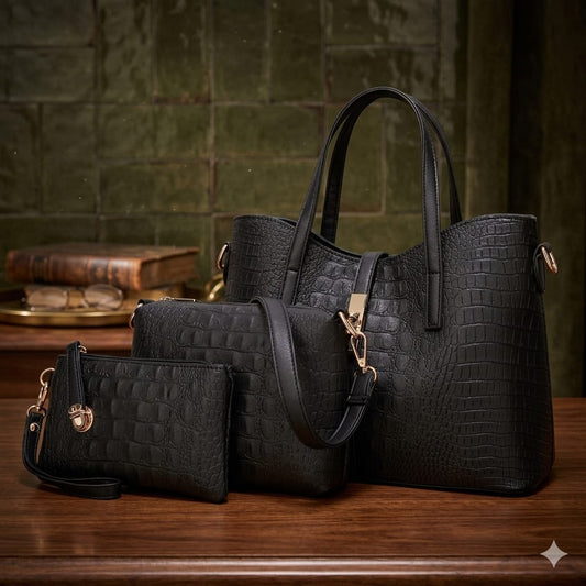 Luxury 3 Pcs Crocodile Texture Handbag Set for Women – Premium Tote Bag Collection