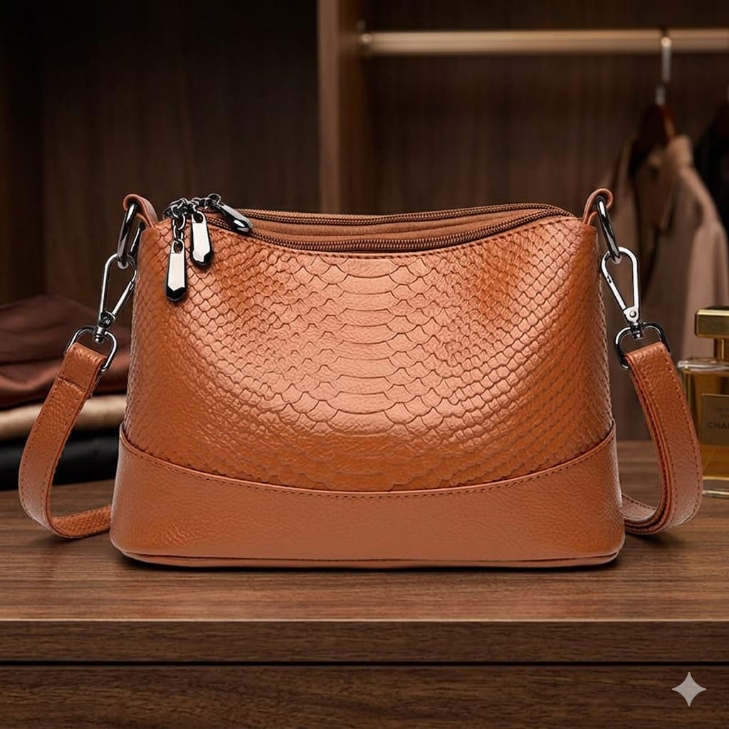 Chic Brown Crossbody Purse. Luxe Textured Crossbody Handbag – Brown