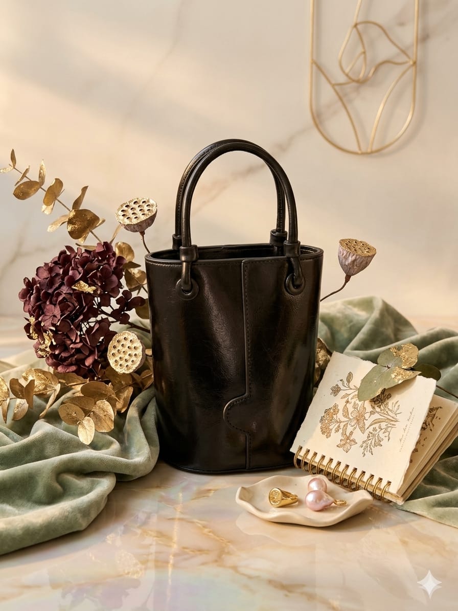 Elegant Black Mini Bucket Handbag for Women – Premium Top Handle Bag