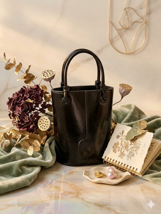 Elegant Black Mini Bucket Handbag for Women – Premium Top Handle Bag