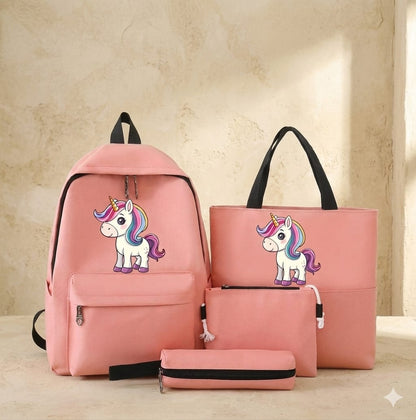 4 Pcs Unicorn School Bag Set for Girls – Backpack, Tote Bag, Pouch & Pencil Case