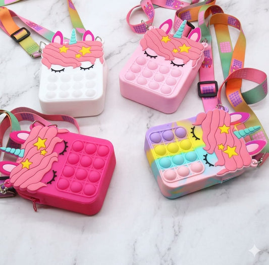 Cute Unicorn Kids Crossbody Bag – Pink Silicone Shoulder Bag