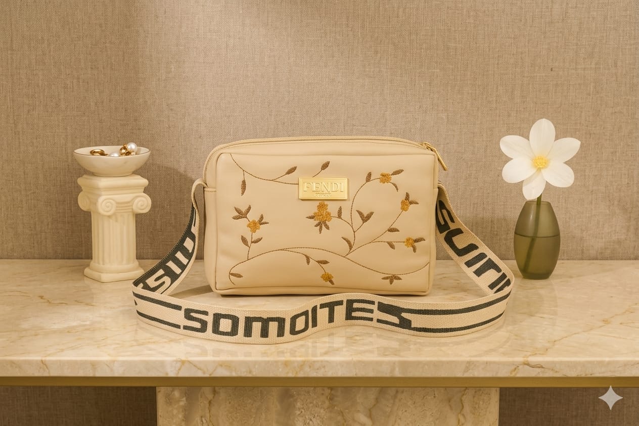 Premium Embroidered Women’s Crossbody Handbag – Elegant Floral Shoulder Bag (Cream Beige)