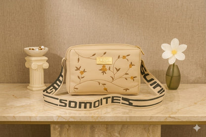 Premium Embroidered Women’s Crossbody Handbag – Elegant Floral Shoulder Bag (Cream Beige)