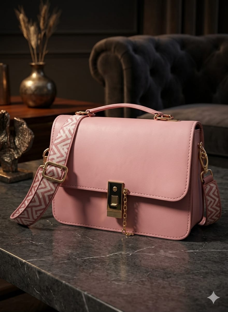Pink Leather Crossbody Bag_ Flap Top-Handle Sling Bag