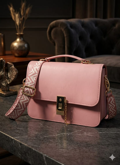 Pink Leather Crossbody Bag_ Flap Top-Handle Sling Bag