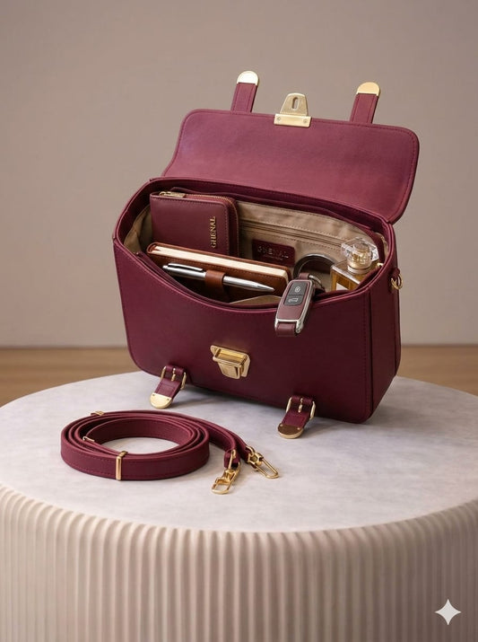 Maroon Leather Shoulder Bag for Women