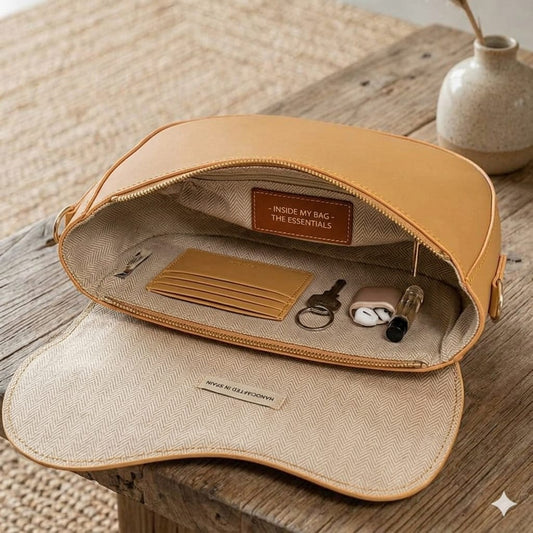 Elegant Minimalist Saddle Crossbody Bag for Women – Mustard Beige