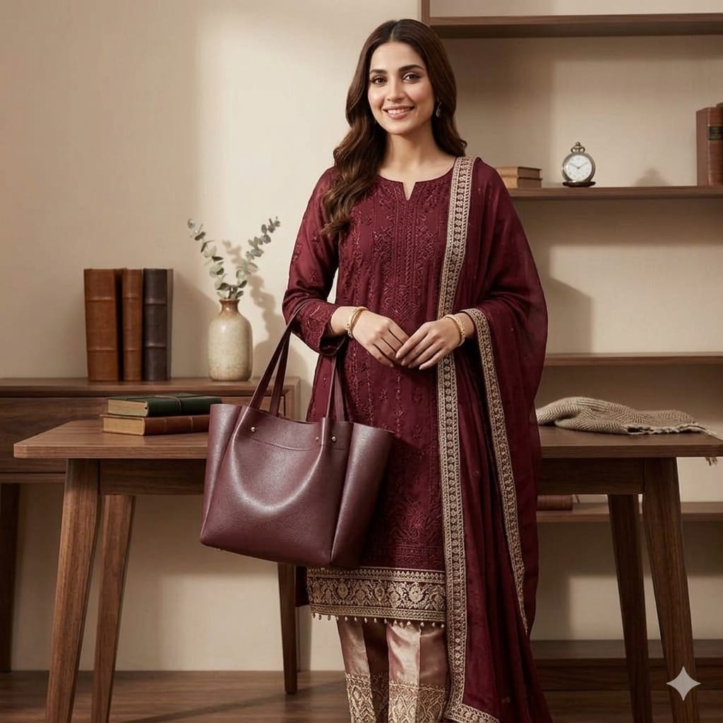 Premium Maroon Tote Bag for Women – Elegant Leather Shoulder Handbag