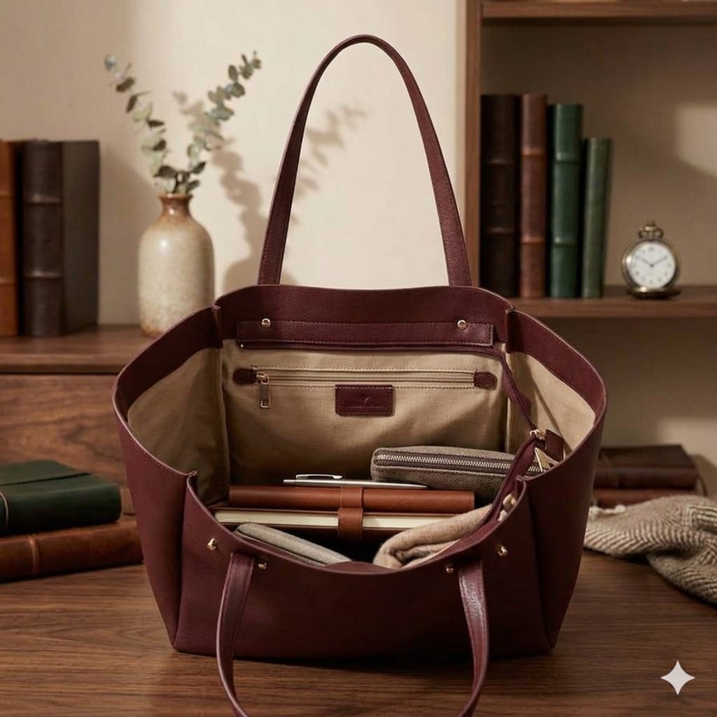 Premium Maroon Tote Bag for Women – Elegant Leather Shoulder Handbag