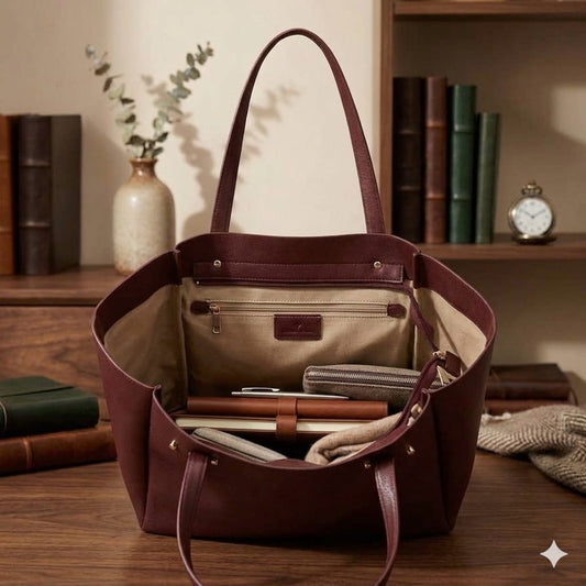 Premium Maroon Tote Bag for Women – Elegant Leather Shoulder Handbag