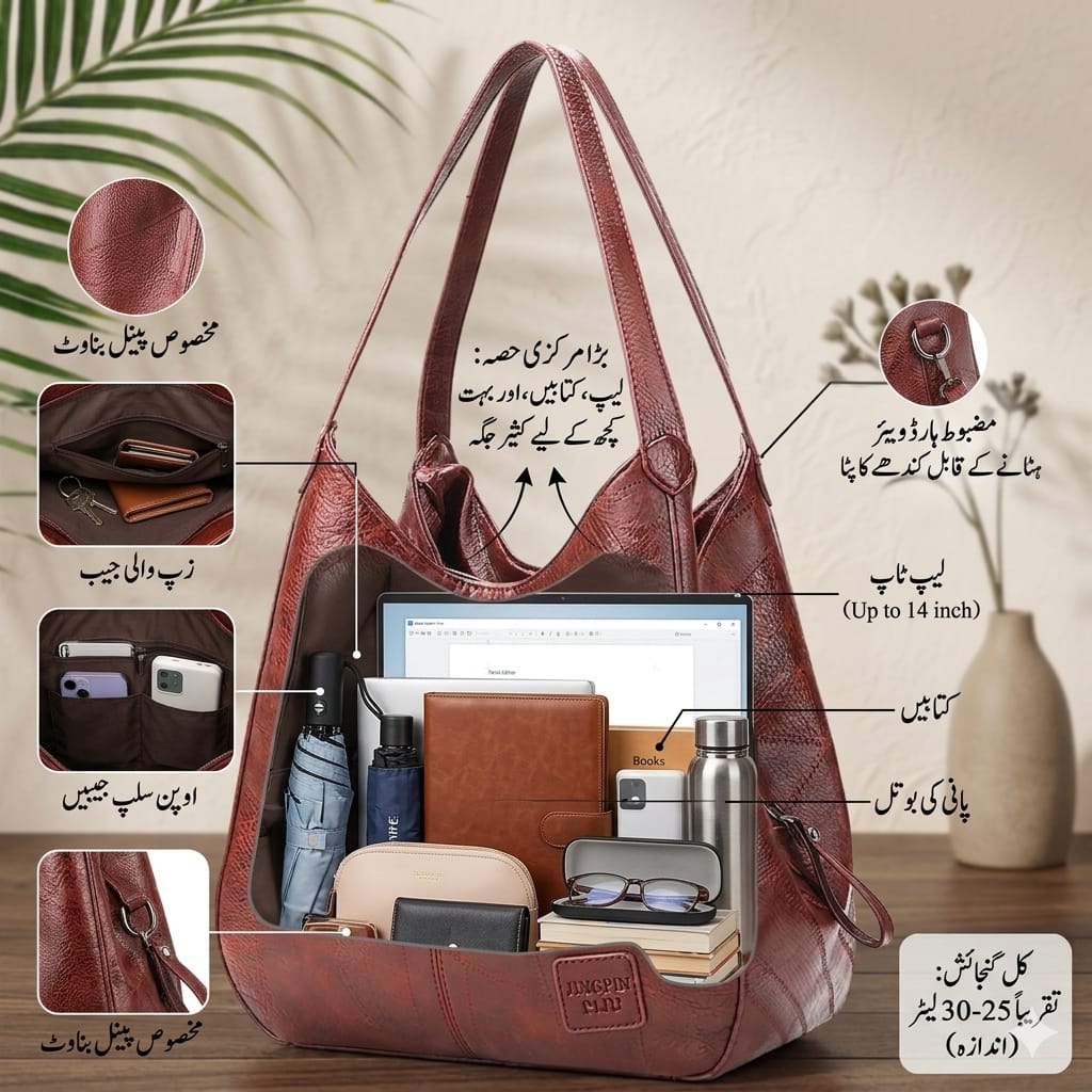 Luxury Vintage Leather Tote Shoulder Bag For Women – Maroon Brown