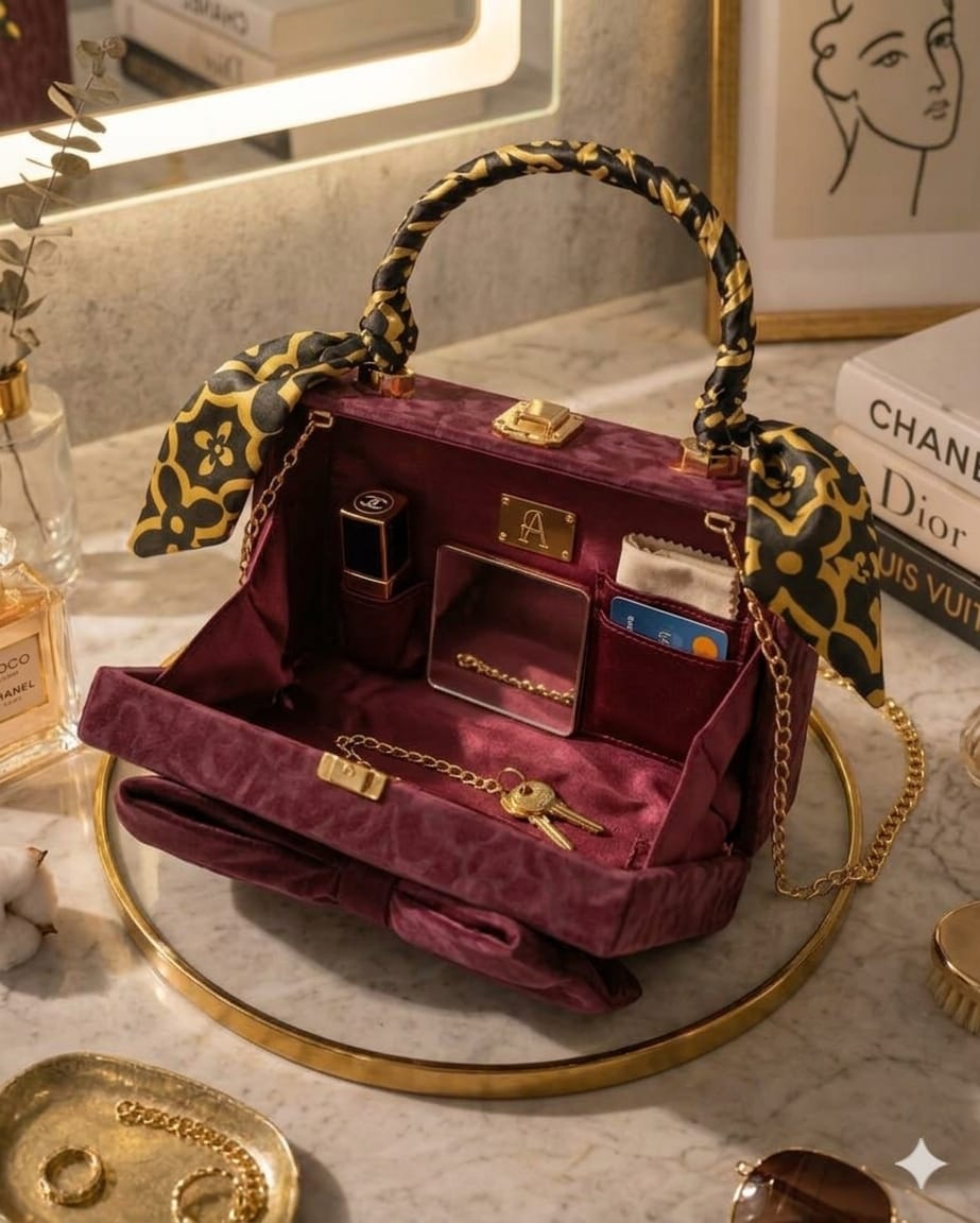 Luxury Velvet Bow Handbag – Premium Party & Evening Bag