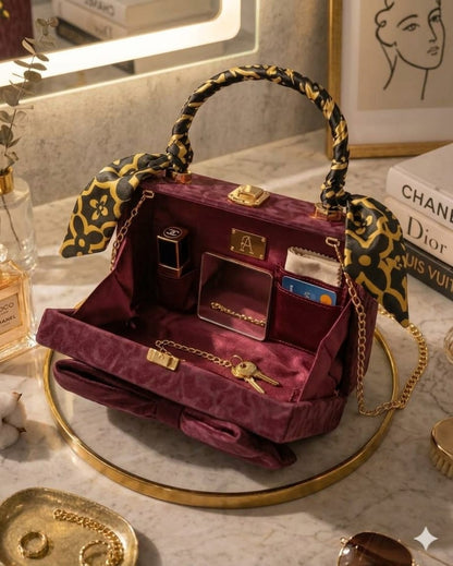 Luxury Velvet Bow Handbag – Premium Party & Evening Bag