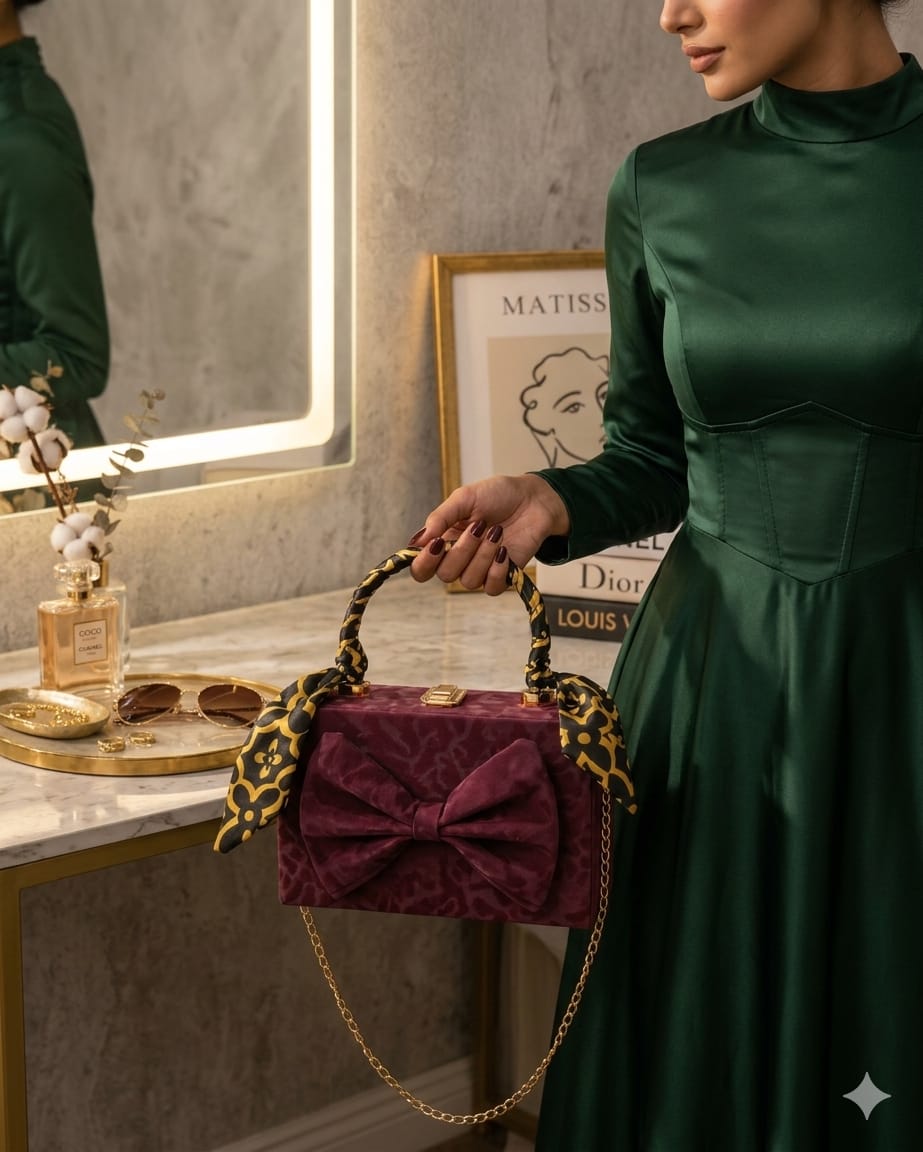 Luxury Velvet Bow Handbag – Premium Party & Evening Bag