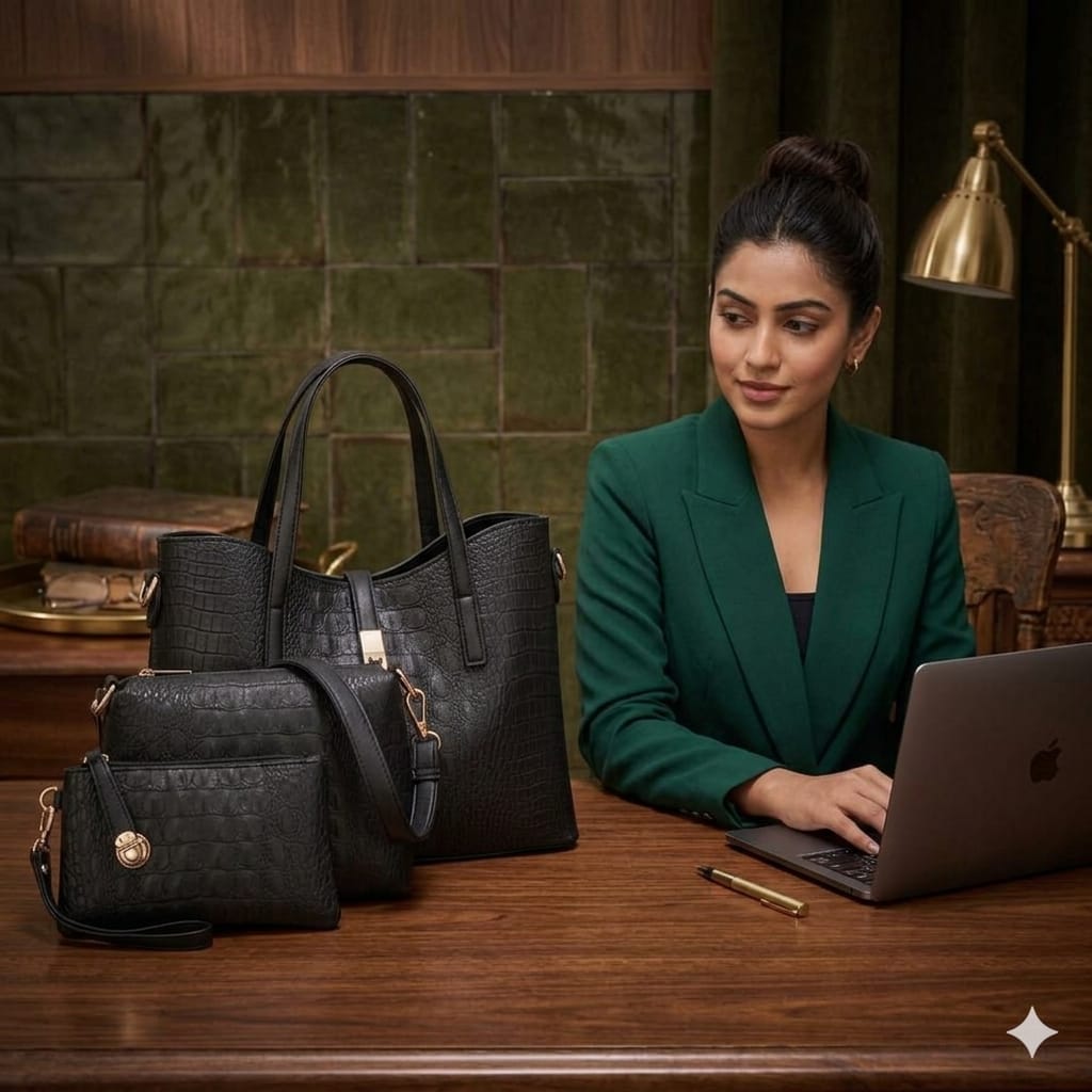 Luxury 3 Pcs Crocodile Texture Handbag Set for Women – Premium Tote Bag Collection