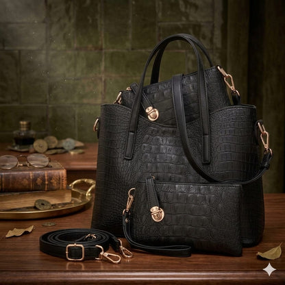 Luxury 3 Pcs Crocodile Texture Handbag Set for Women – Premium Tote Bag Collection