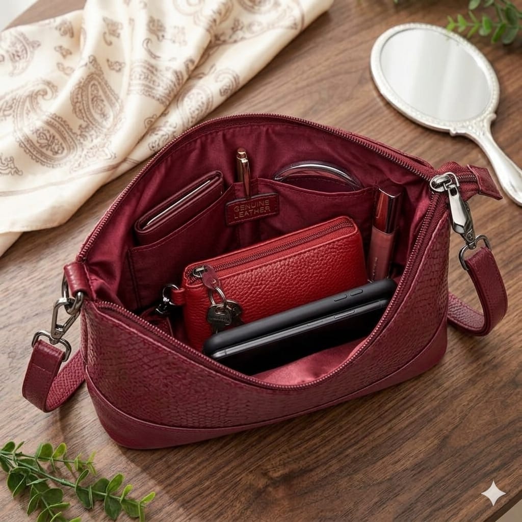 Luxury Textured Maroon Crossbody Shoulder Bag – Premium Women’s Handbag  Price