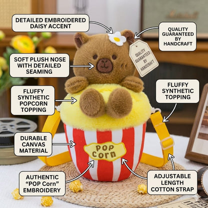 Cute Plush Popcorn Crossbody Bag for Girls – Teddy & Bunny Shoulder Bag | Soft Kawaii Mini Purse