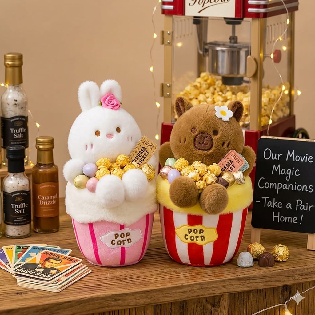 Cute Plush Popcorn Crossbody Bag for Girls – Teddy & Bunny Shoulder Bag | Soft Kawaii Mini Purse