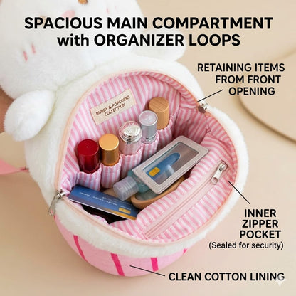 Cute Plush Popcorn Crossbody Bag for Girls – Teddy & Bunny Shoulder Bag | Soft Kawaii Mini Purse