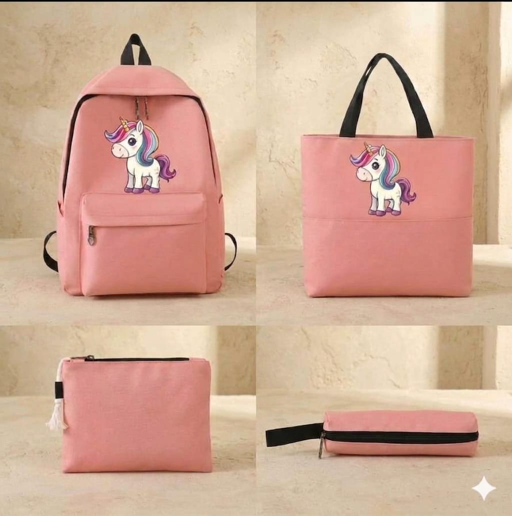 4 Pcs Unicorn School Bag Set for Girls – Backpack, Tote Bag, Pouch & Pencil Case