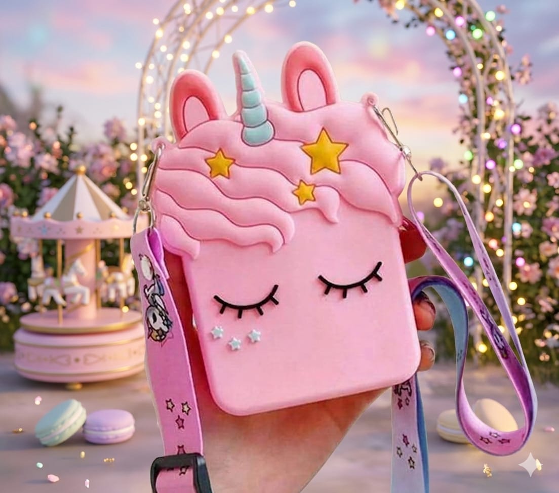Cute Unicorn Kids Crossbody Bag – Pink Silicone Shoulder Bag
