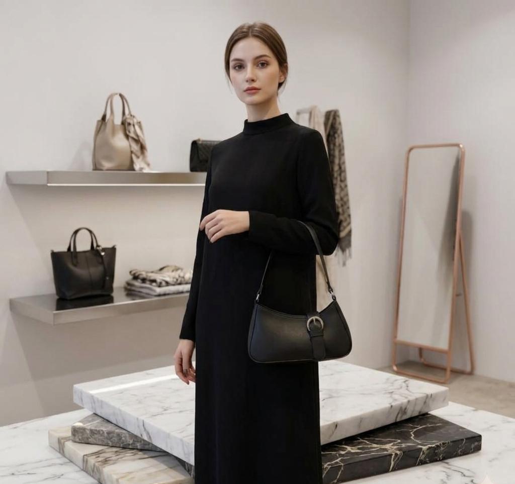 Women's Black Shoulder Bag – Elegant Buckle Detail Handbag